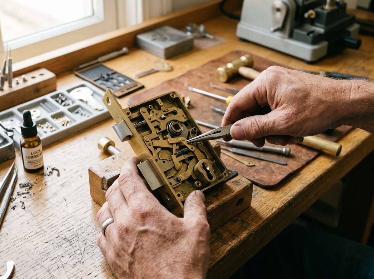 Reparación de cerraduras y mecanismos internos en taller
